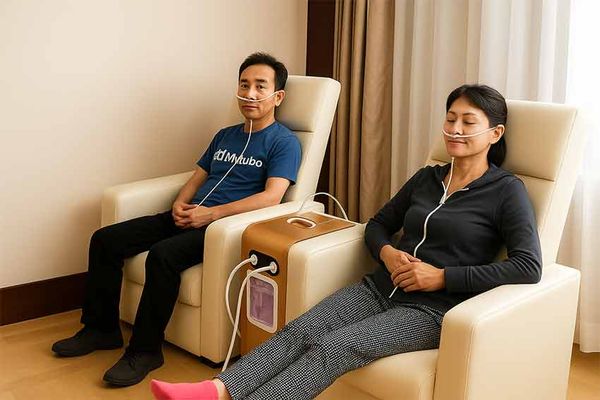 Người dùng đang hít khí hydro từ máy hít khí hydro để cải thiện sức khỏe