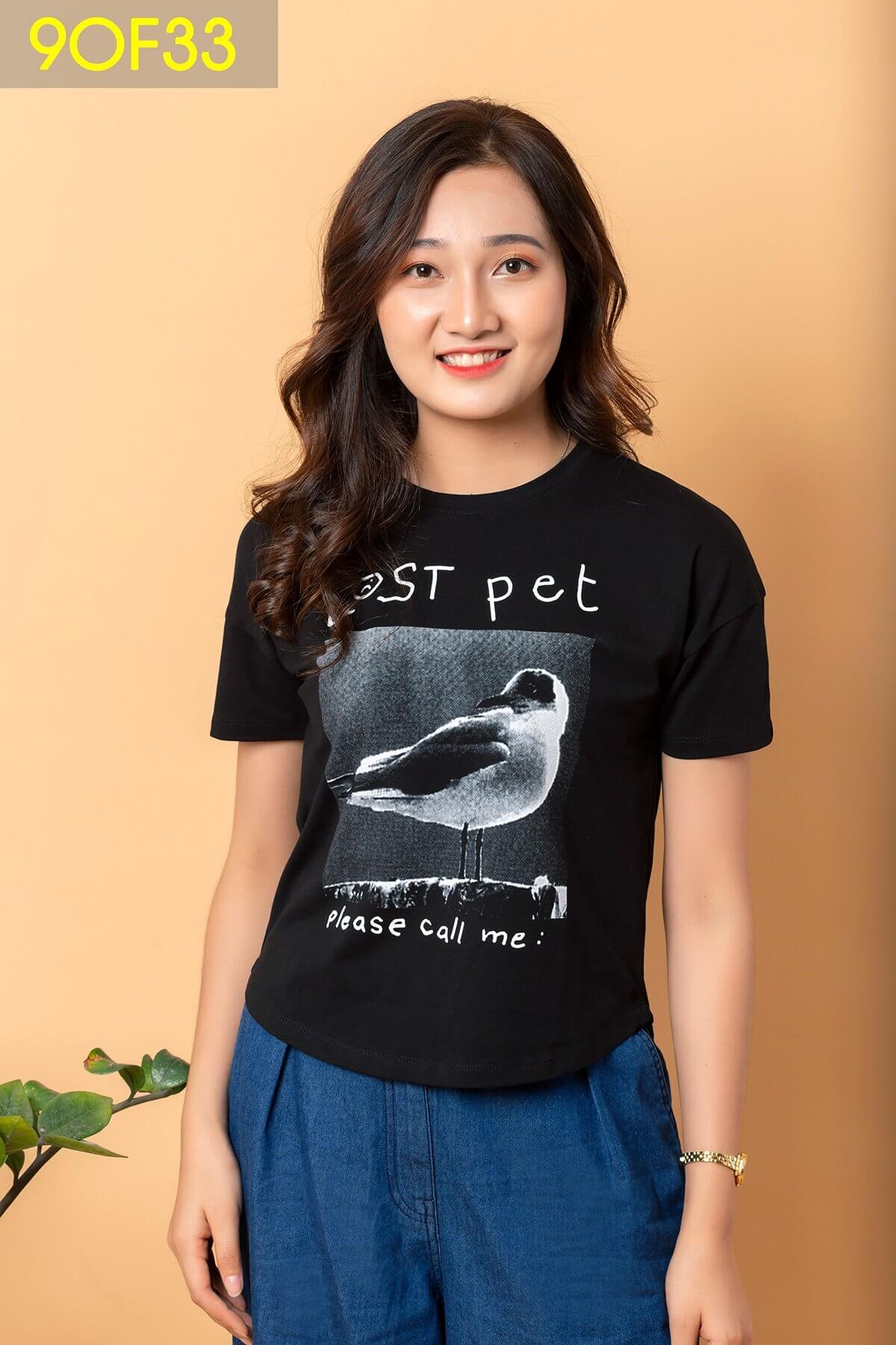 Áo phông nữ Cardina cotton Croptop in hình Chim Lost pet