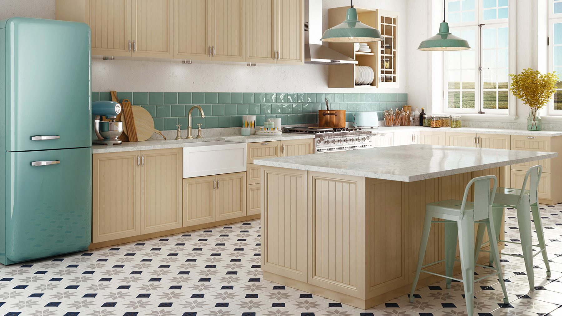1 Thiết Kế NHÀ BẾP PHONG CÁCH VINTAGE Với Đá Nhân Tạo – HOMEMAS