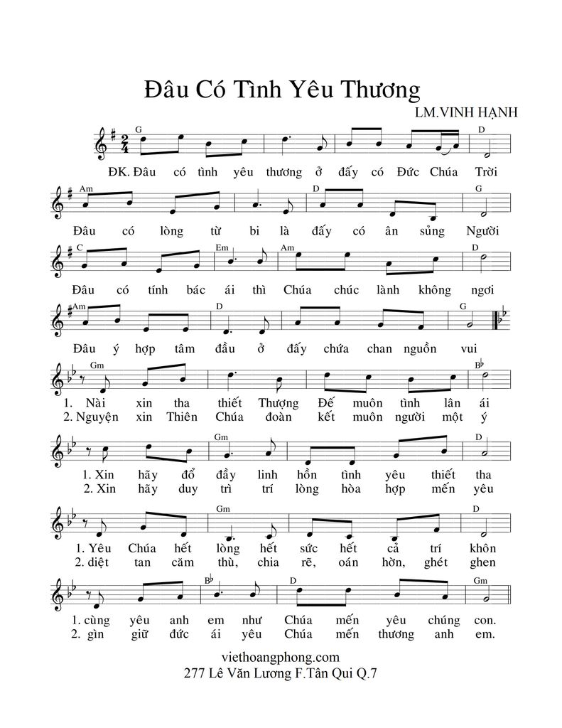 Sheet Thánh Ca : Đâu có tình yêu thương – LM. Vinh Hạnh