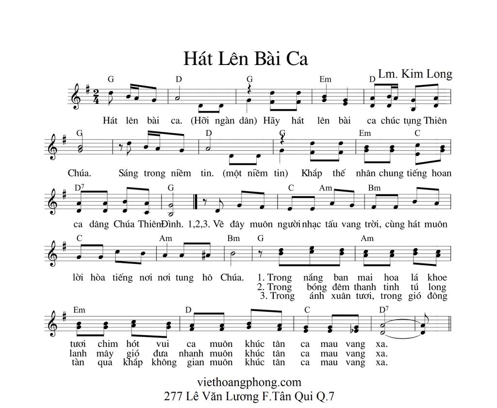 Sheet nhạc Thánh Ca : Hát lên bài ca – Lm.KIM LONG