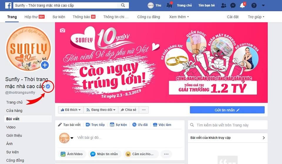 Sunfly tự hào là thương hiệu thời trang mặc nhà đầu tiên nhận được dấu tích xanh của Facebook