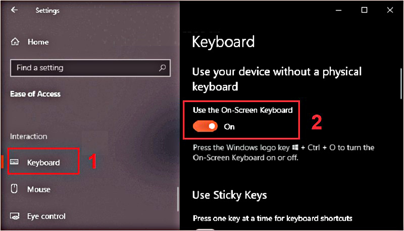 Sử dụng bàn phím ảo
