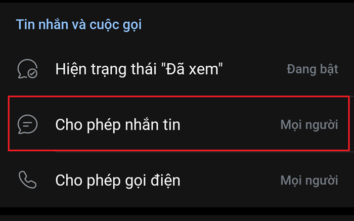 Nhấn vào mục cho phép nhắn tin