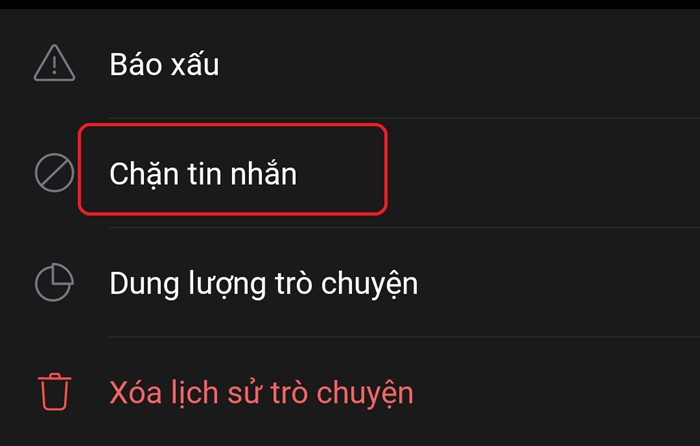 Chọn chặn tin nhắn
