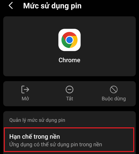 Nhấn Hạn chế trong nền với ứng dụng không quan trọng