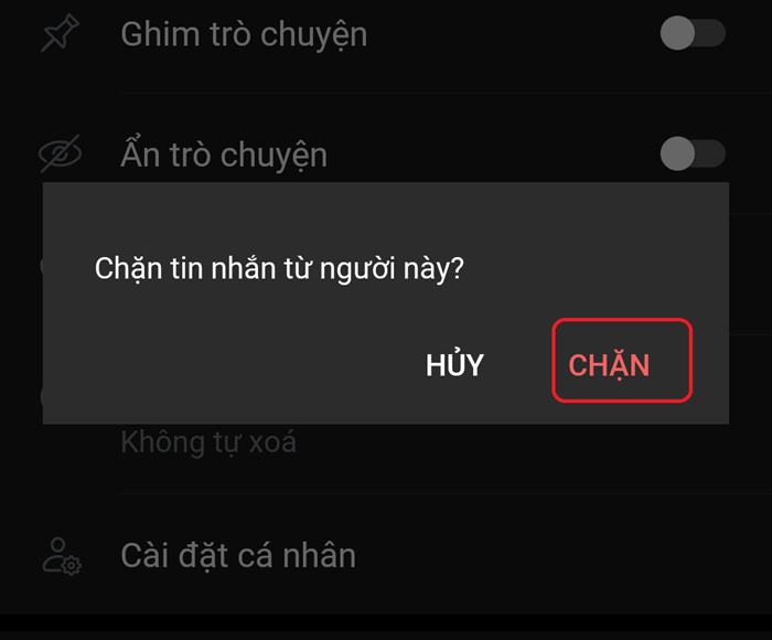Xác nhận chặn tin nhắn