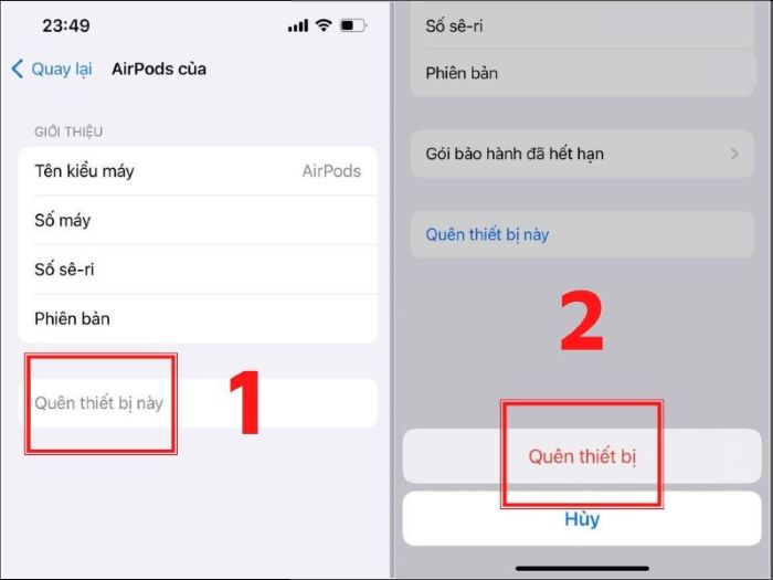 Chọn Quên thiết bị này