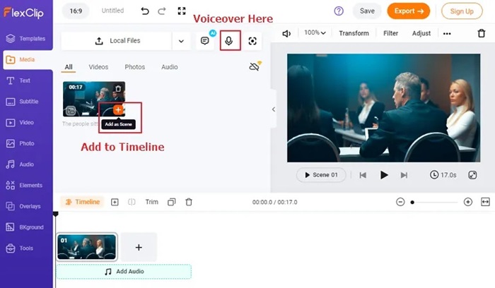Nhấn chọn Media tại giao diện chính của FlexClip