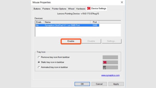 bàn chuột laptop không kích đúp được