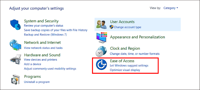 Chọn “Ease of Access”