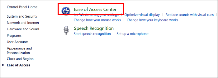 Chọn “Ease of Access Center”