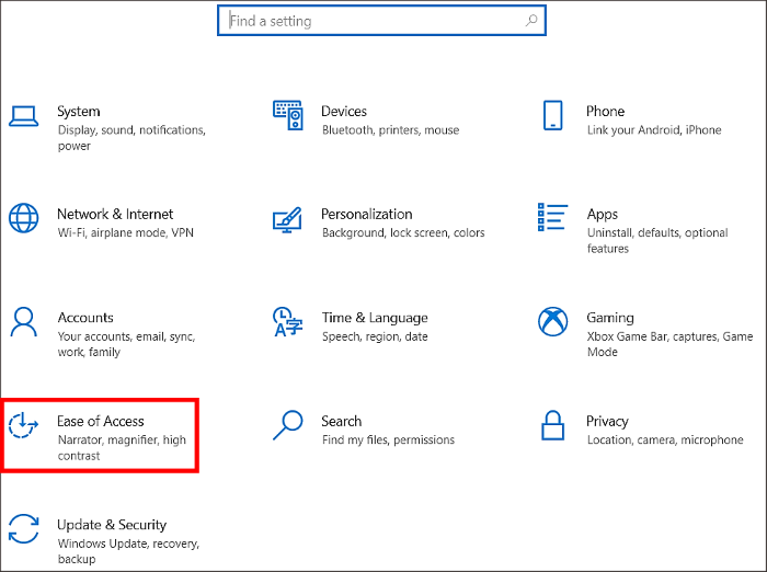 Chọn “Ease of Access”