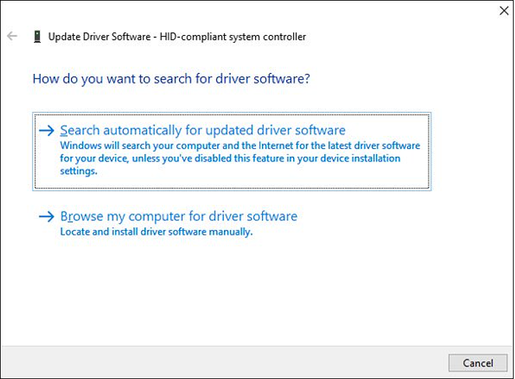 Chọn “Search automatically for updated driver software”