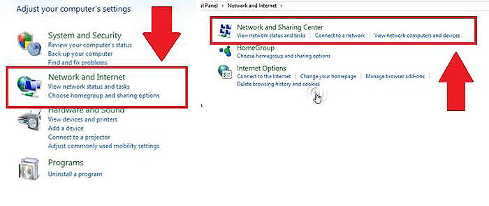 Chọn “Network and Internet” > chọn mục “Network and Sharing Center”