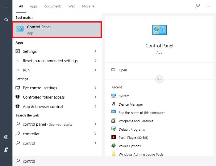 Mở “Control Panel”