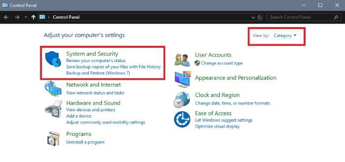 Chọn “System and Security”