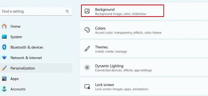 Chọn “Personalize” > chọn “Background”