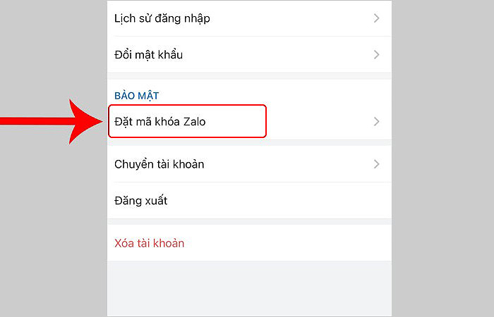 Chọn “Đặt mã khóa Zalo”