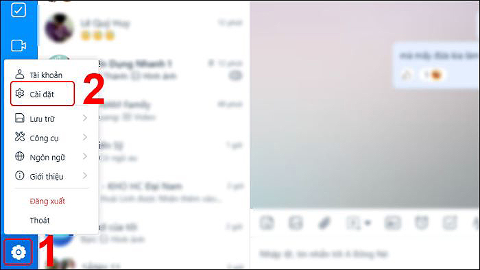 Mở Zalo > chọn biểu tượng răng cưa > chọn “Cài đặt”