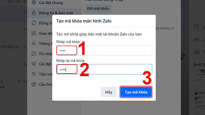 Nhập mã khóa (2 lần) > “Tạo mã khóa”