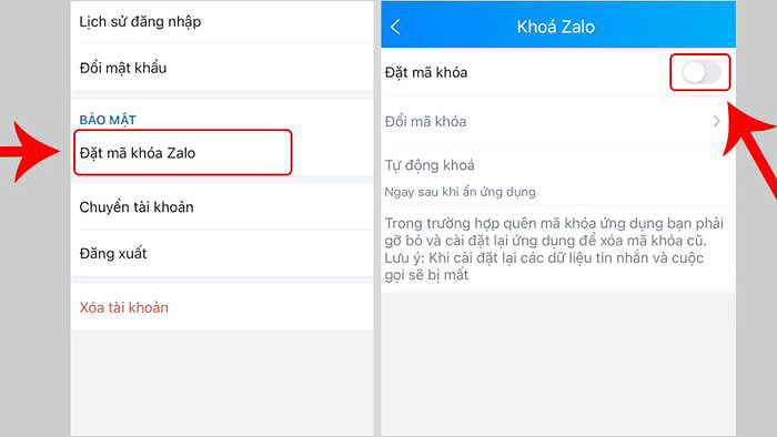 Bật tính năng “Đặt mã khóa Zalo”
