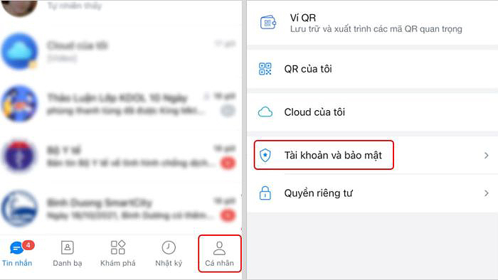 Chọn “Cá nhân” > “Tài khoản và bảo mật”