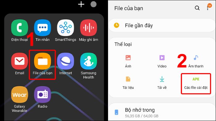 Vào “File của bạn” > chọn “Các file cài đặt”