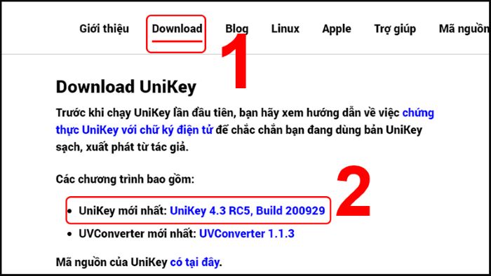 Chọn “Download” > chọn “UniKey mới nhất”