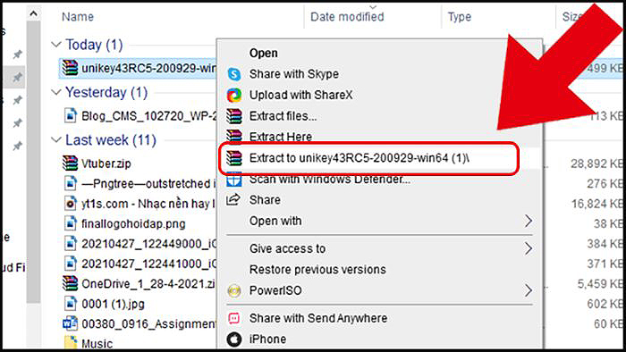 Giải nén tệp tin UniKey
