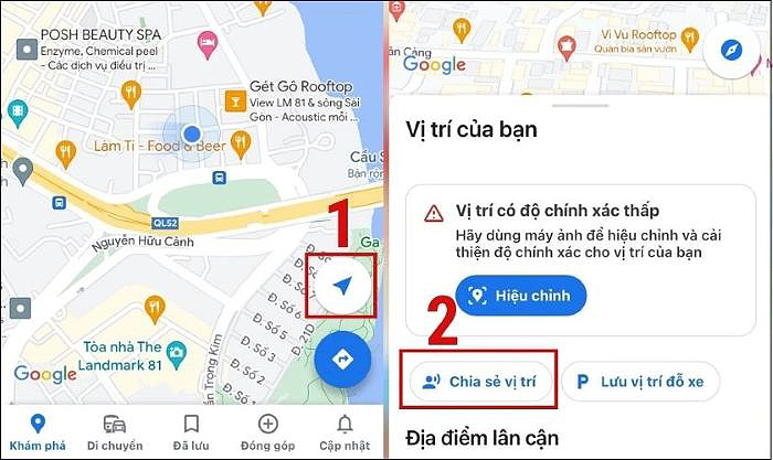 Chọn vị trí hiện tại > “Chia sẻ vị trí”