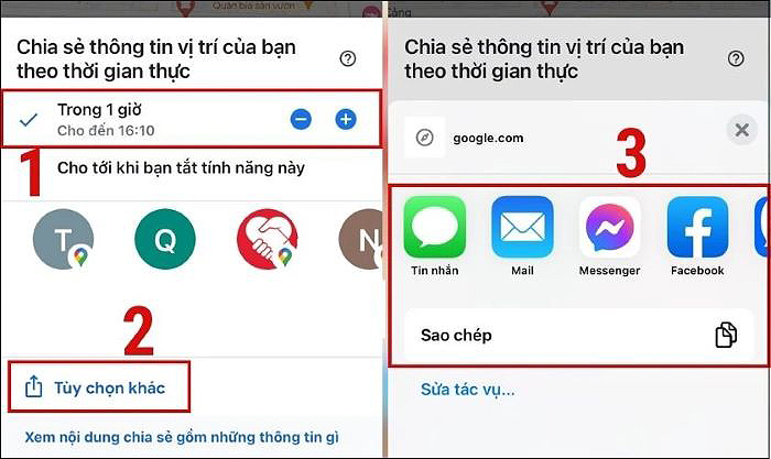 Chọn thời gian và hình thức chia sẻ vị trí