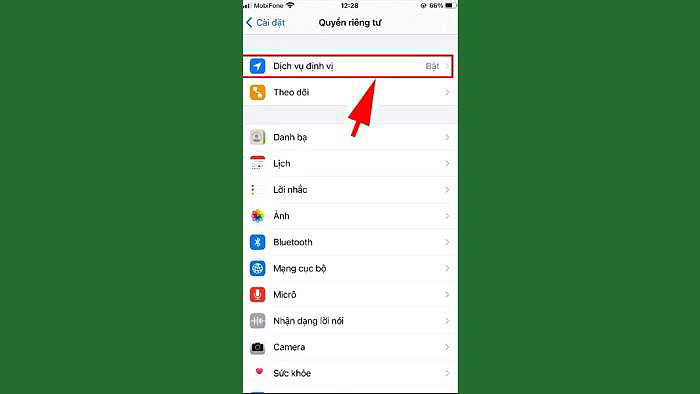 Bật “Dịch vụ định vị”