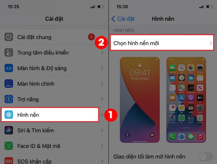 Vào “Cài đặt” > chọn “Hình nền” > “Chọn hình nền mới”