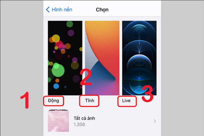 Chọn loại hình nền “Động”, “Tĩnh”, “Live”