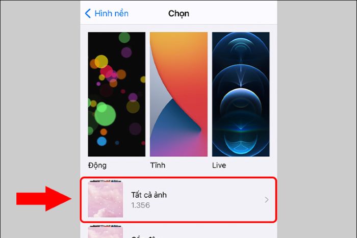 Chọn “Tất cả ảnh” để chọn hình nền từ kho ảnh của mình