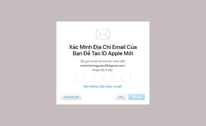 Nhập mã xác minh được gửi về email