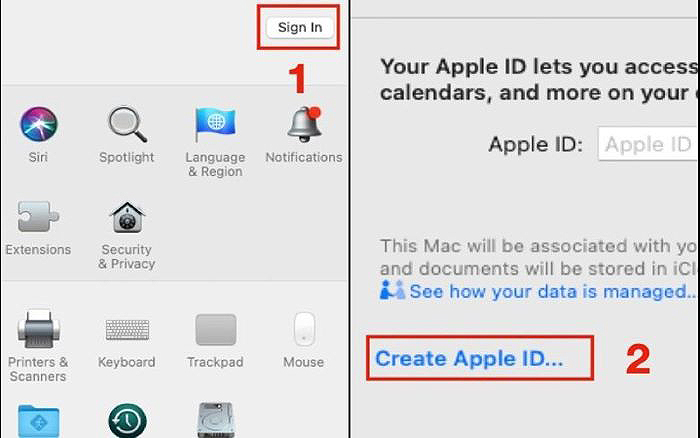 Chọn Sign in > Create Apple ID