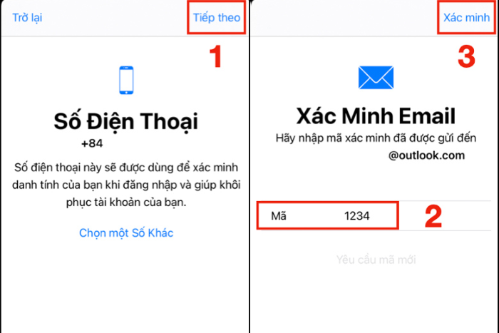 Nhập mã xác minh được gửi về email
