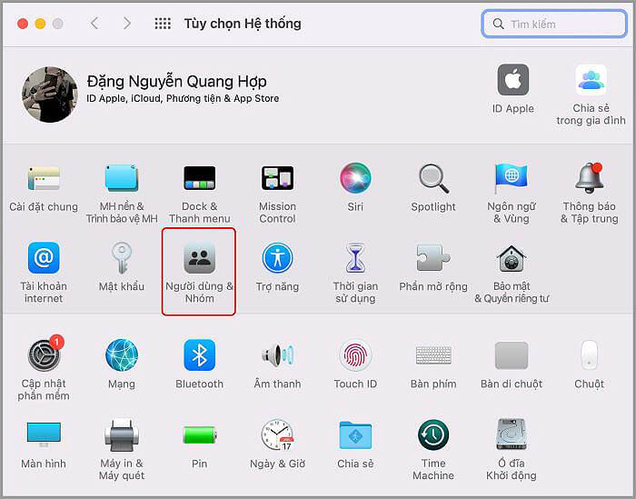 Chọn “Người dùng & nhóm”