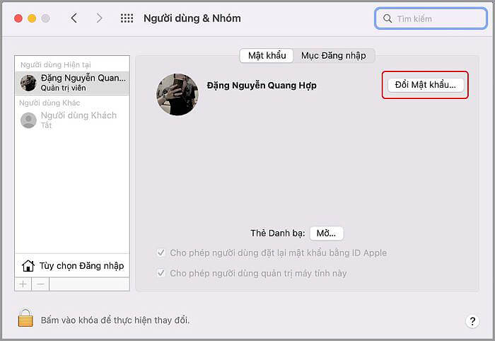 Chọn “Đổi mật khẩu”