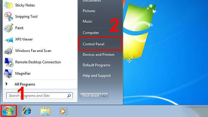 Chọn biểu tượng Windows > chọn “Control Panel”