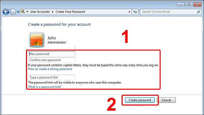 Thiết lập mật khẩu > chọn “Create password”
