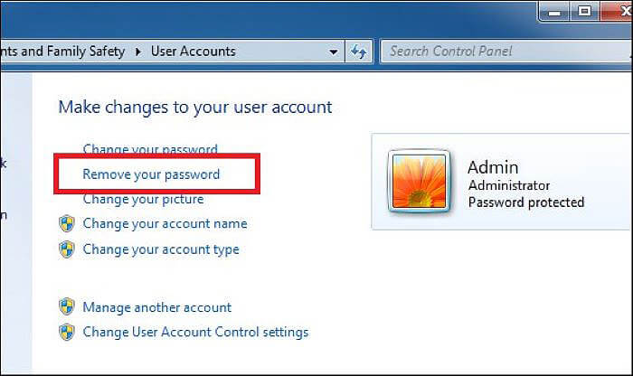 Chọn “Remove password” để xóa mật khẩu đã đặt