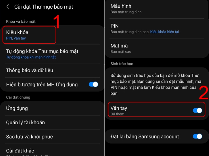 Chọn “Kiểu khóa” và thiết lập mật khẩu