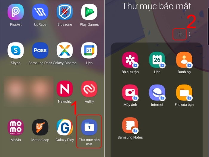 Chọn “Thư mục bảo mật” > chọn biểu tượng dấu “+”