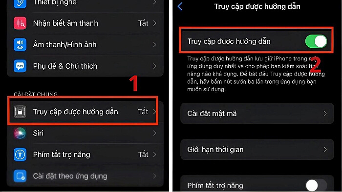 Bật “Truy cập được hướng dẫn”