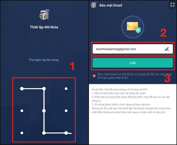 Thiết lập mật khẩu > chọn “Lưu”