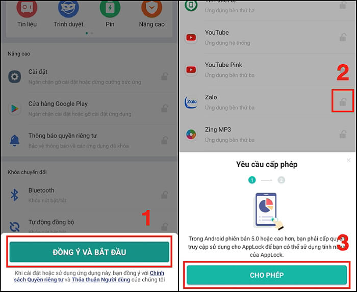 Chọn “Đồng ý và bắt đầu” > chọn ứng dụng > “Cho phép”