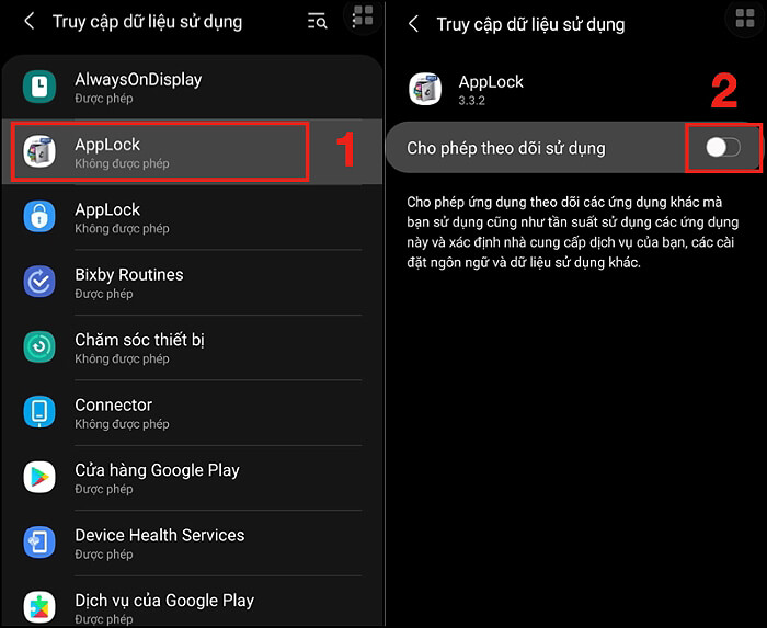 Bật “Cho phép theo dõi sử dụng”